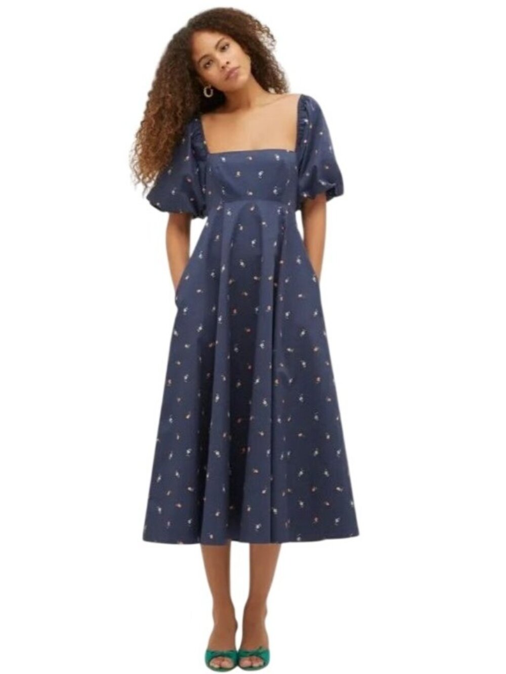 Hill House Home Matilda Dress in Blue Medium Womens Floral Rosette Print Puff